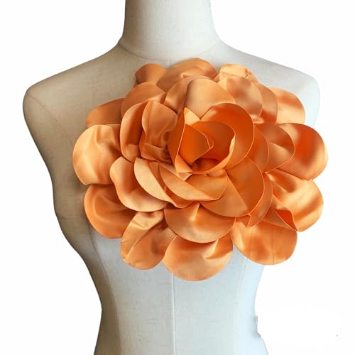 Heyiwell Large Satin Fabric flower for Brooch Pin Wedding Party Dance Dress Suit Clothes Head Hair Accessories DIY Decor 9.45"Inch - color: Dark Yellow