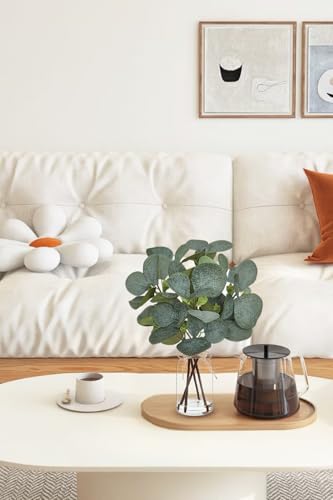 Artificial Eucalyptus Stems in Glass Vase with Faux Water,Artificial Plants Eucalyptus Leaves for Shelf Desk Bathroom Farmhouse Room Coffee Table Home Decor, Central Decoration. - color: Eucalyptus Leaves 5