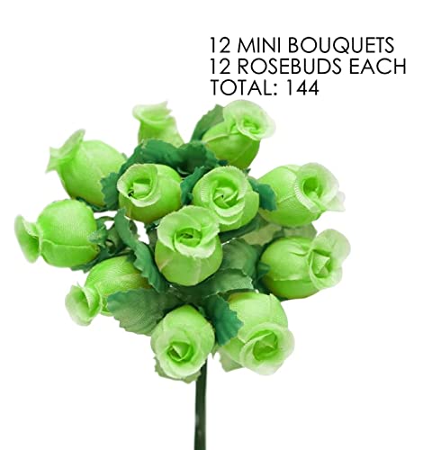 Apple Green Artificial Silk Flower Roses - 12 Mini Bouquets of 12 Rosebuds, 144 Rosebuds Total, St. Patrick's Day, St. Paddy's Day, Gift Wrapping, Wreaths, Bows, Present - color: Apple Green