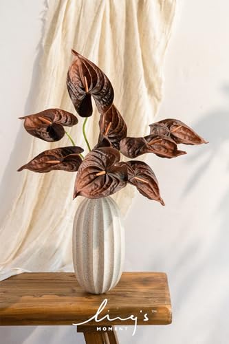 Ling's moment Anthurium Artificial Flowers, 8pcs Faux Anthurium Stems, PU Foam Greenery Plant for DIY Wedding Bouquets Centerpieces Arrangements Bridal Shower Party Home Decorations, Brown - color: Brn-brown