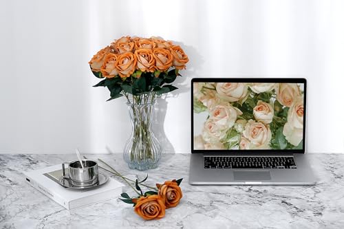 SITUMEIZI 15PCS Artificial Roses Silk Flowers Fake Roses Realistic Bouquet Long Stem with Gift Box for Mother's Gift Day Home Party Wedding Decorations(Gold) - color: Gold