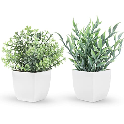 Der Rose 2 Pack Small Fake Plants Artificial Greenery Eucalyptus Plants in Pots for Bedroom Living Room Decor - color: Grey