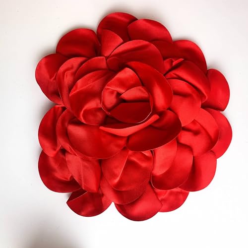 Heyiwell Large Satin Fabric flower for Brooch Pin Wedding Party Dance Dress Suit Clothes Head Hair Accessories DIY Decor 9.45"Inch - color: Red