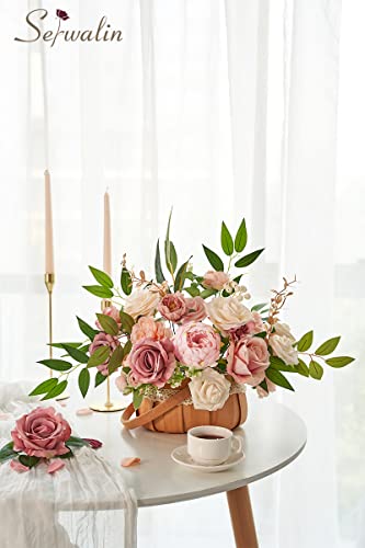 Serwalin Artificial Flowers Pink Wedding Cake Flowers, Fake Dusty Roses Peonies for Bouquets Table Centerpieces Wedding Home Decor, Baby Shower Party Flowers with Stems DIY Combo - color: A Abby Dusty Pink, size: 1 Box