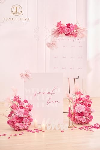 TINGE TIME Free-Standing Artificial Flower Set of 2, Table Centerpiece with Rubber Pad, Silk Fake Flower for Wedding Centerpiece Archway Aisle Welcome Entrance (Hot Pink) - color: Hot Pink
