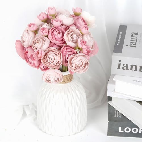IPOPU Artificial Ranunculus 2 Bouquets Silk Flowers with Stems 12PCS Faux Ranunculus Mini Fake Flowers for Wedding Bouquet Bridal Shower Decorations Floral Filler Flowers Centerpieces (Dusty Rose) - color: Dusty Rose