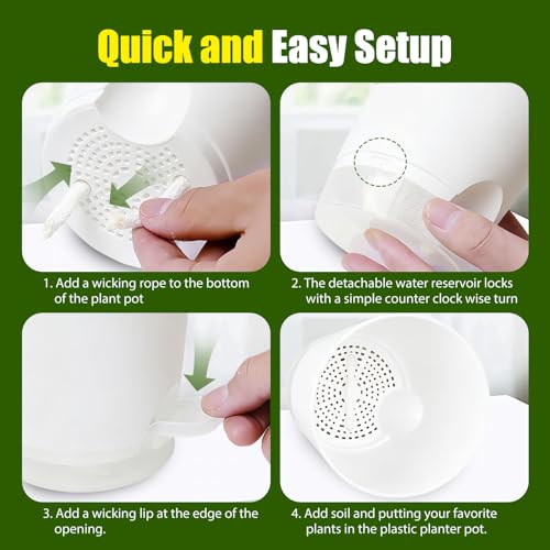 Plant Pots 8 Inch Self Watering Pots, 2 Pack Plastic Planters with Drainage Holes and Clear Saucers,Plastic Flower Pots for Indoor Out Door Plants(White) - color: White, size: 8 inch
