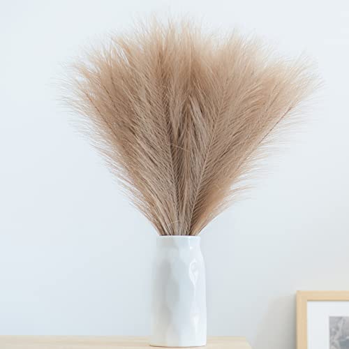 Faux Pampas Grass, 18"/45cm Artificial Pampas Grass Fluffy 6 Stem pompous Grass Flower Arrangement for Boho Home Wedding Decoration (Taupe) - color: Taupe