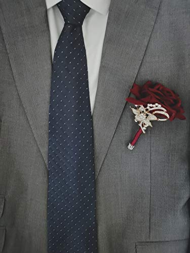 YIFUwedding Bride Water Drop Wine Red Bouquet Navy Blue Luxury Jewelry Proposal Bridesmaid Groom Corsage Wrist Flower Wedding Decoration (Wine Red Groom Corsage) - color: Wine Red Groom Corsage