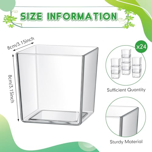 Tioncy 3'' x 3'' 24 Pcs Cube Clear Flower Vase Acrylic Flower Vase Square Acrylic Container Cube Decorative Centerpiece for Plant Home Office Floral Decor - size: 3'' x 3''