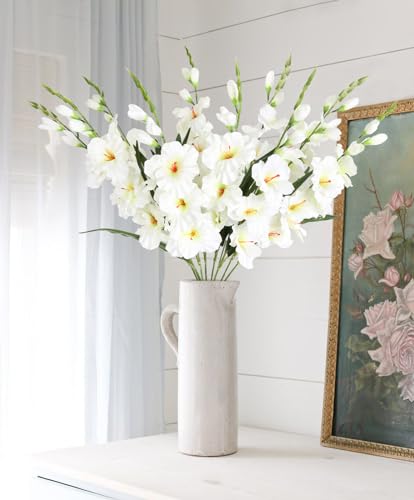 IPOPU White Gladiolus Artificial Flowers 10 PCS 30.3 in Gladiolus Flowers Silk Flowers Long Stem Flowers for Home Wedding Office Decoration(White) - color: White