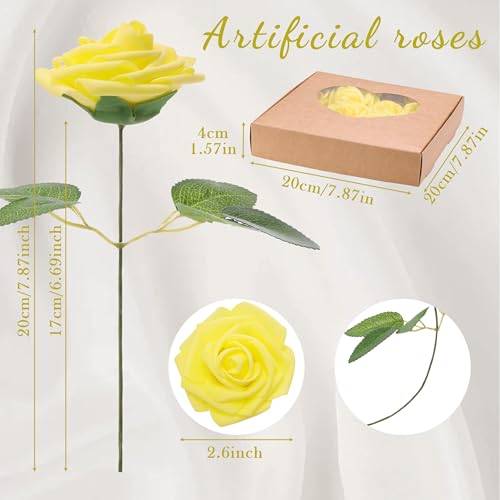16 Pcs Fake Yellow Roses Artificial Flowers | Yellow Foam Roses with Stems, Artificial Flowers for DIY Wedding Bouquets, Centerpieces, Party, Home Decor - color: Yellow