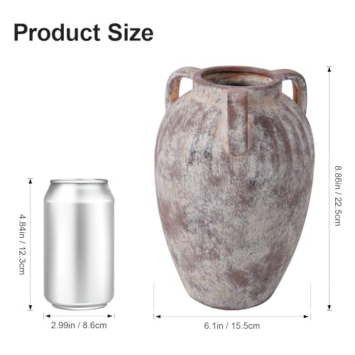 Ceramic Flower Vase with Handles, 8.86 inch Tall Ceramic Vase Home Decor Vintage Terracotta Rustic Unique Vase for Bouquet Pottery Barn Decor Large Vases Living Room Bathroom Modern Farmhouse - color: 8.86 in - Terracotta