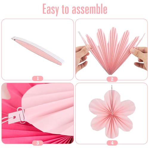 Easy Joy Hot Pink Paper Flowers Decorations for Wall Pink Paper Fans Classroom Decoration Paper Floral Backdrop Decor Paper Fans Decoration Hanging Paper Fans Pink Flower Wall Decor, Set of 9 - color: Flower-5