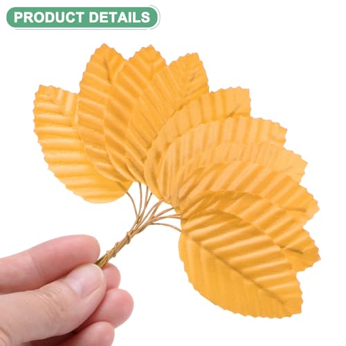 M METERXITY 100-Pack Artificial Silk Leaf, Faux Wire Single Leaves, Fake Flower Leaf with Stem for DIY Bouquet/Wreaths/Wedding/Garland/Party Decorations, Fake Rose Craft Leaves [Orange] - color: Orange