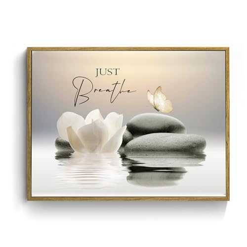 LB Spa Zen Wall Art for Bathroom Water Lily Flower and Butterfly Canvas Wall Art Wall Paintings Home Decor Inspirational Quotes Wall Pictures for Living Room Bedroom Office Ready To Hang,17x12 Inch - color: Beige, size: 12"L x 17"W