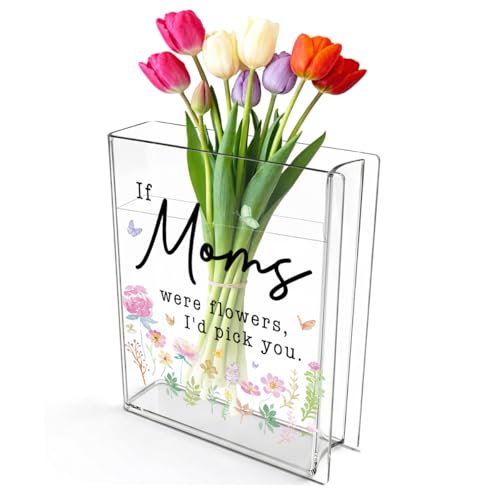 Moms Book Flower Vase Mothers Day Birthday Thank You Gifts for Mom Mother from Daughter Son If Moms were Flowers I'd Pick You Cute Acrylic Book Shaped Vase Decor for Home Office Table Shelf Vase 3801 - style: Antique