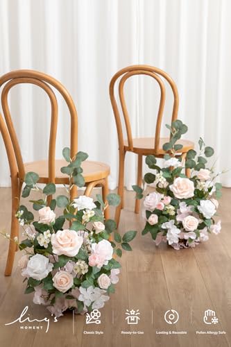 Ling's moment 17.5" Tall Free Standing Artificial Flowers Arrangements 2 pcs Wedding Aisle Runner Chair Decorations Blush & Cream Centerpieces for Ceremony Reception Rose Floral Floor Party Outdoor - color: Pk- Blush & Cream
