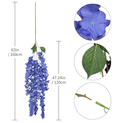 3PCS Royal Blue Wisteria Hanging Flowers, 5.25ft Artificial Wisteria Garland with 6 Branches Blue Hanging Flowers for Decoration, Wedding Arch, Party Backdrop, and Home Wall Decor - color: Royal Blue