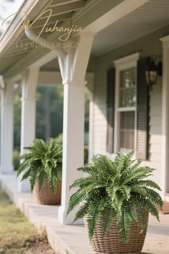 Muhanjia 37" Silky Artificial Boston Fern Bush,Set of 2, Fake Fern Large Hanging Plant That Look Real for Outdoors Home Decor,46Branches. (37" 2pcs46Fronds) - color: 37"2pcs46fronds-green