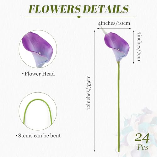 24 Pcs Artificial Calla Lily Flowers Colorful Fake Silk Flowers Real Touch for Wedding Bouquet Office Home Kitchen Decor - color: White-pink-teal-purple