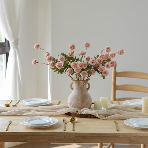 mizii 6Pcs Pink Fake Silk Pompon Mum Artificial Flowers Bulk Small Faux Chrysanthemums with Stems Realistic Floral Decorations for Wedding DIY Bouquet Centerpieces Shower Vase Home Decor (Light Pink) - color: Light Pink