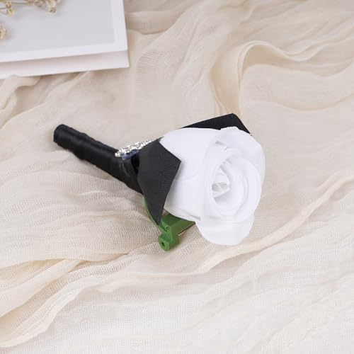 Weslymoo Black Corsage and Boutonniere Set, Prom Artificial Flower Wrist Corsage Bracelets, Homecoming Corsage Wristlet, Boutonniere for Men Wedding Flowers Accessories Prom Suit Decorations
