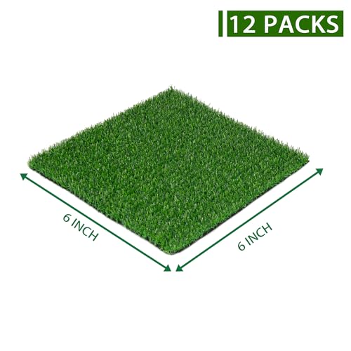 Artificial Grass Patch 6x6 Inch,Realistic Synthetic Turf with Drainage Holes,0.35 Inch Synthetic Garden Grass Tiles Faux Grass Rug for Crafts Patio Wall Decor - size: 6"x6"-12PC