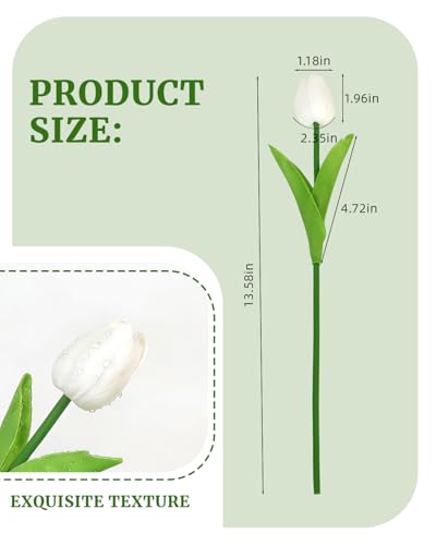 25 Pcs White Tulips Artificial Flowers PU Fake Flowers Real Touch Tulips Flower Bouquet for Wedding, Spring Decor, Home, Centerpiece Table Decorations (White Tulips) - color: White Tulips