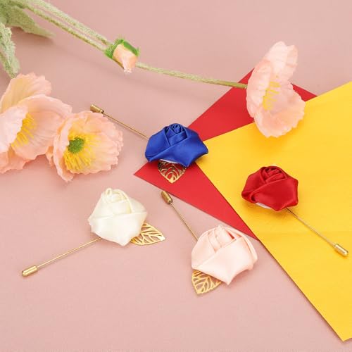 PATIKIL Rose Boutonnieres, 10 Pack Groom Wedding Boutonnieres Pocket Handmade Flower Lapel Pin Boutonnieres for Men Wedding Ceremony Party Prom, Gold