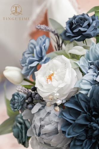 TINGE TIME 11 Inch Wedding Bouquets for Bride, Dustyblue Artificial Flowers Bouquet, Brides & Bridesmaids Bouquet for Wedding Anniversary Ceremony Bridal Shower Decorations - color: Dusty Blue