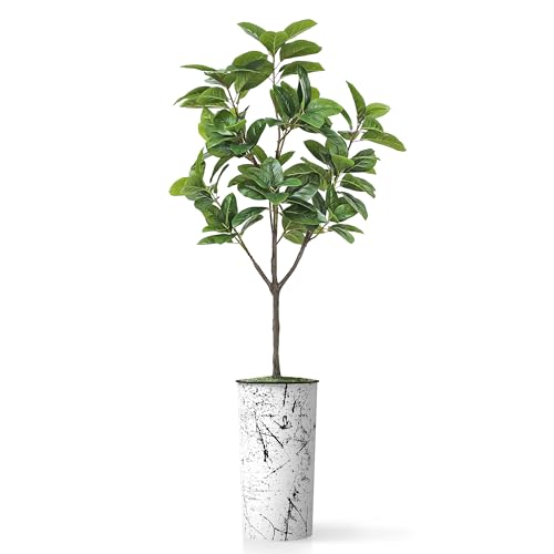 Artificial Tree in Abstract Ink Planter, Fake Magnolia Tree for Indoor and Outdoor Home Decoration - 70" Overall Tall (Plant Pot Plus Tree) - style: Magnolia Tree