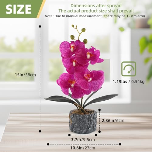 Lifelike Artificial Orchid Faux Plant Fake Flower Phalaenopsis with Cement Vase Table Centerpieces Home Bathroom Hotel Office Decoration (Purple Tall 15") - color: Purple