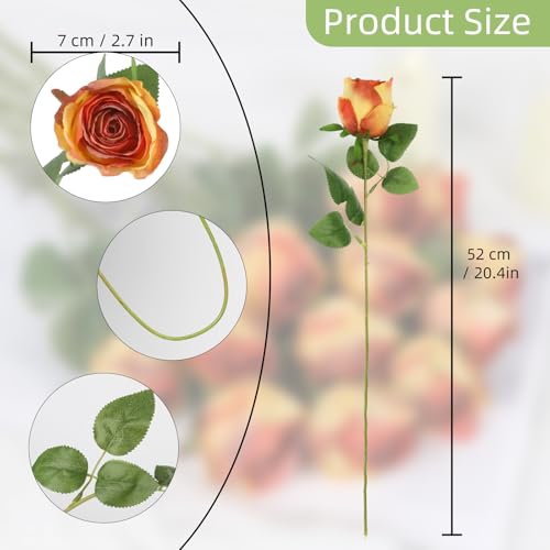 12Pcs Orange Roses Artificial Flowers 20" Vintage Silk Fake Roses with Stem for Vase Realistic Faux Roses Bouquet for Wedding Table Centerpieces Home Decorations DIY Party Arrangement (Tangerine) - color: Tangerine