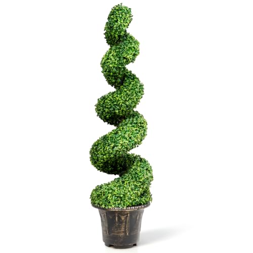 4 Ft Artificial Boxwood Spiral Topiary Tree, Fake Greenery Plants for Indoor or Outdoor - size: 4 ft