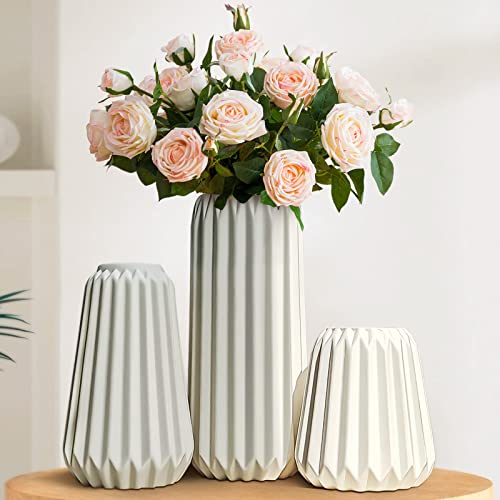 Ceramic Vases Set of 3-White Vase for Modern Home Decor, Flower Vases for Aesthetic Room Decor,Boho Decor Wedding Dinner Table Party Office Centerpiece Table Decorations (White 3 Set) - color: White 3 Set
