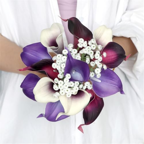 Wedding Bouquets for Bridesmaid Artificial Calla Lily Flowers Bouquets Bride Small Bouquets for Wedding Ceremony Anniversary Home Decoration Purple Small Bouquets - color: Purple Small Bouquets