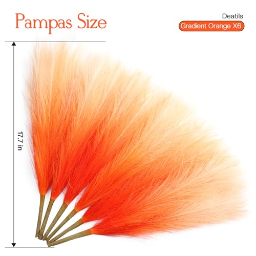 Ureymx Faux Pampas Grass Decor 17.7 Inch 6pcs, Pompas Grass Flower Arrangement and Vase Filler Artificial Pampas Grass Short Decor for Boho Home Wedding Decoration (Gradient Orange) - color: Gradient Orange, size: 17 Inch 6 Pcs
