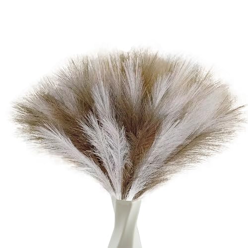 40pcs Artificial Pampas Grass 21.6" Faux Dried Flowers Pompas Grass Bouquet Flower Arrangement and Vase Filler for Gothic Room Decoration Wedding Party Boho Home Decor - color: Brown & White
