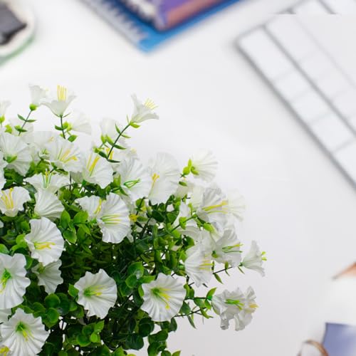 LikSoor 16 Bundles Artificial Flowers Outdoor Spring Summer Decoration Fake Silk Colorful Daisy Eucalyptus Realistic UV Outside Faux Plants for Garden Porch Window Box Home Decor Morning Glory White - color: Morning Glory White