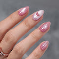 32Pcs Soft Gel Press on Nails for Women, Pink Heart, Short Almond | Magnetic Glass Cat Eye False Fake Nails Press Ons for Office Daily Wear, Salon Quality Reusable Glue & Stick on Nail Gift Kit - color: 1C-Pink Heart