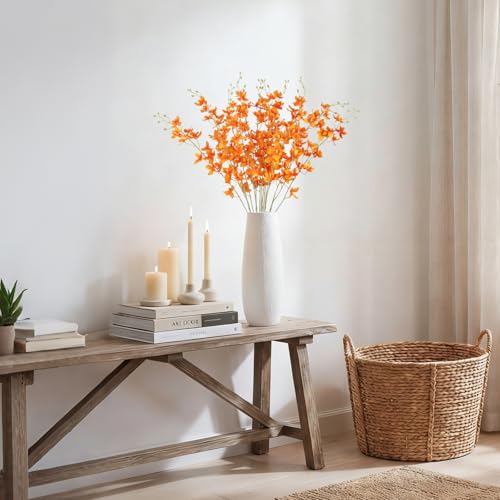 Artificial Orchid Silk Fake Flowers 5PCS Long Stem Artificial Flowers that Look Real Dancing Lady Orchids for Tall Vase Home Outdoor Wedding Party Office Decoration(Orange) - color: Orange