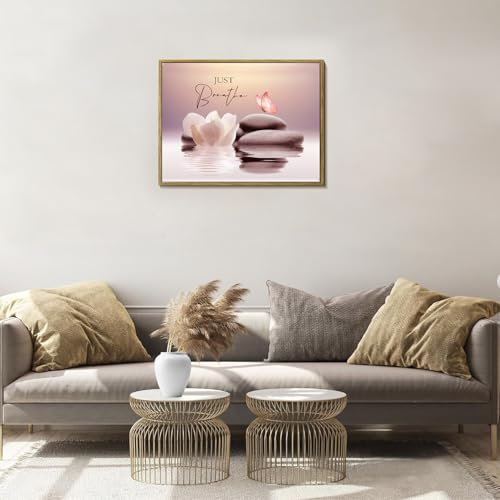 LB Pink Butterfly Wall Art for Bathroom Inspirational Quotes and White Floral Canvas Wall Art Wall Paintings Home Decor Zen Spa Wall Pictures for Living Room Bedroom Office Ready To Hang,17x12 Inch - color: Pink, size: 12"L x 17"W