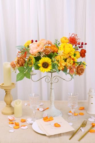 Artificial Flower Combination Box Set Artificial Flower Loose Leaves and Stems DIY Wedding Center Bouquet Bride Wedding Baby Shower(Orange Yellow) - color: Orange Yellow