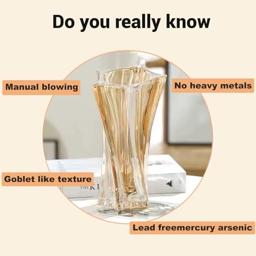 Crystal Glass Vase – Heavy Crystal Vase for Flowers with Weighted Bottom, Thick Durable Decorative Vases for Modern Home Decor, 9.8″ 3.5lb Clear Centerpiece (Amber X 2) - color: Amber X 2