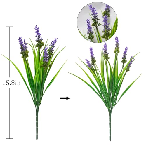 40 Bundles Artificial Plants Outdoor Fake Monkey Grass with Lavender Flowers Plastic UV Resistant Greenery Shrubs for Window Box Porch Garden Patio Outdoor Decor(Purple) - color: Purple