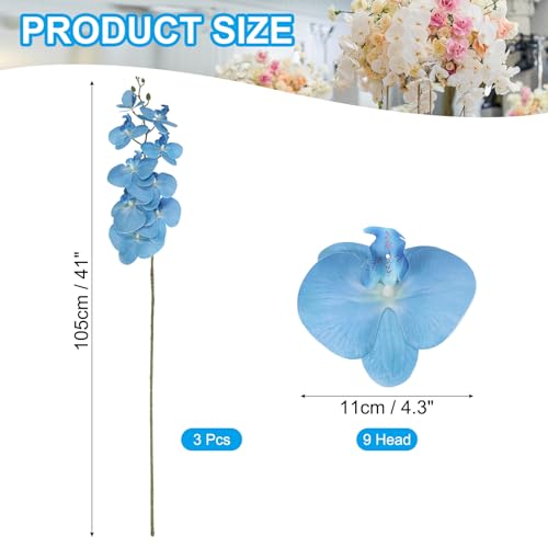 PATIKIL Artificial Orchid Stems 41", 3 Pack 9 Heads Faux Phalaenopsis Flowers Real Touch Fake Orchid Flower Branch for Vase Home Wedding Decoration, Sky Blue - color: Sky Blue