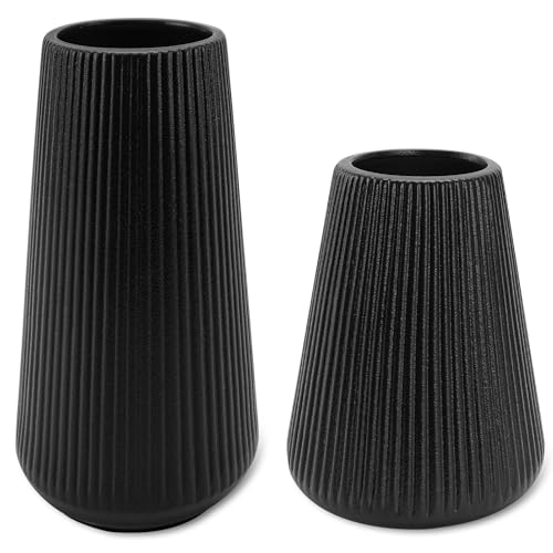 Black Ceramic Vase, GUKJOB Small Cute Flower Vase for Pampas Grass, Home, Living Room, Dining Table, Farmhouse, Office Decor, Bedroom, Table, and Kitchen Shelf (Black - 2Pcs) - color: Small Black - 2pcs