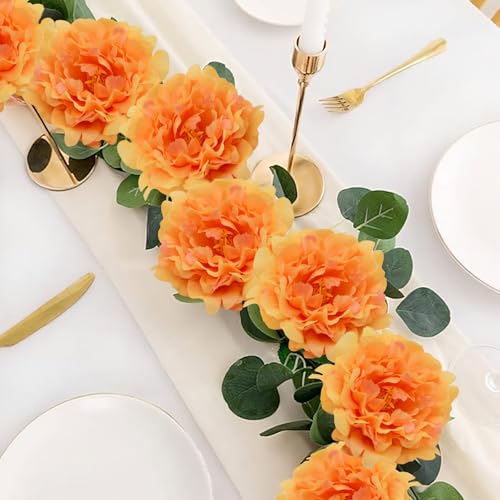 20 Pcs Artificial Flower Peonies, 5" Silk Fake Peonies with 6" Stems No Leaf, Faux Peonies Flowers for Decoration Wedding Home Party Centerpiece Decor Floral Art (Orange) - color: Orange
