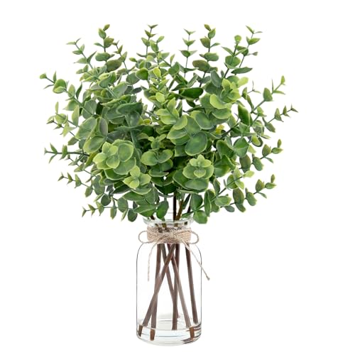 Artificial Eucalyptus Stems in Glass Vase with Faux Water,Artificial Plants Eucalyptus Leaves for Shelf Desk Bathroom Farmhouse Room Coffee Table Home Decor, Central Decoration. - color: Eucalyptus Leaves 3